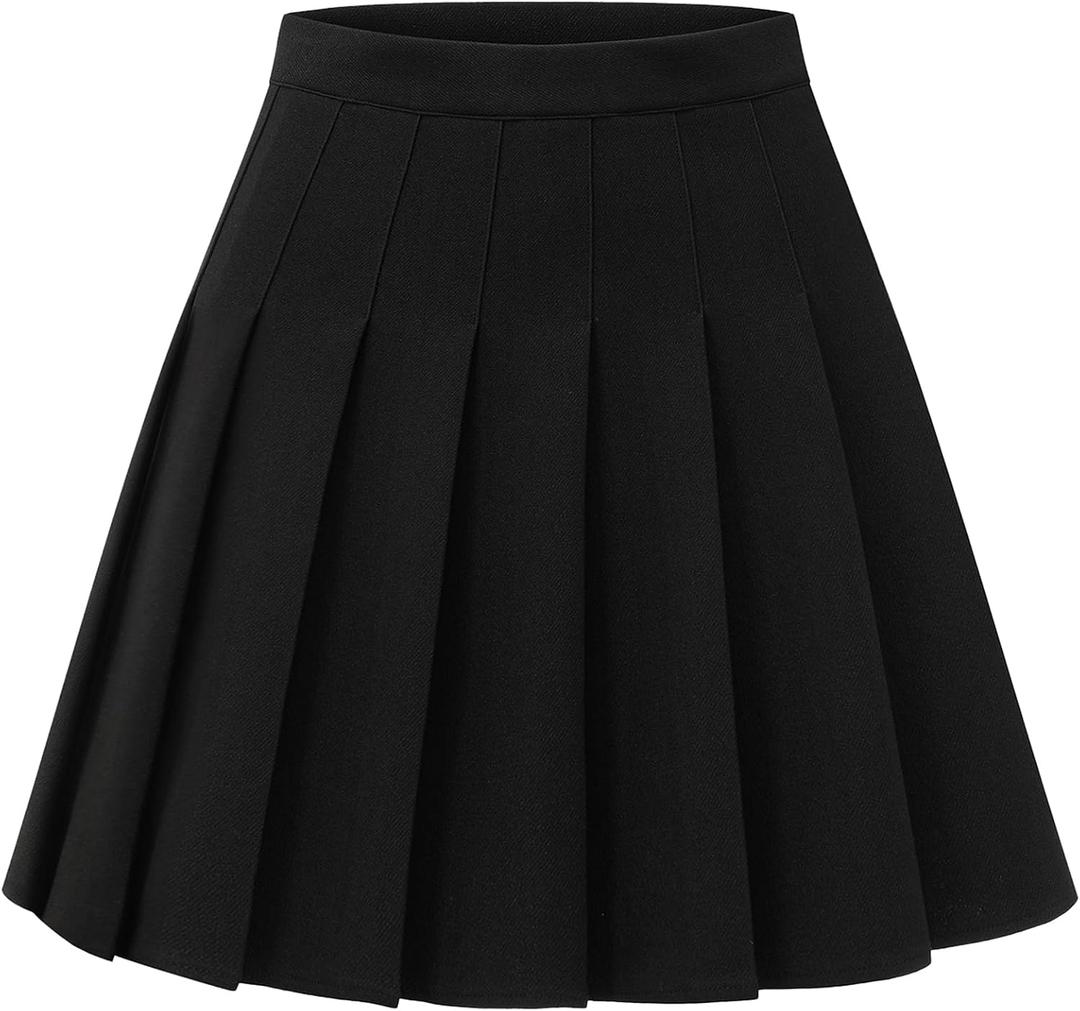 Shestellar Women Pleated Mini Skirt, High Waisted A-Line Skirt with Elastic Waist for Casual Wear (Black, XXXL)