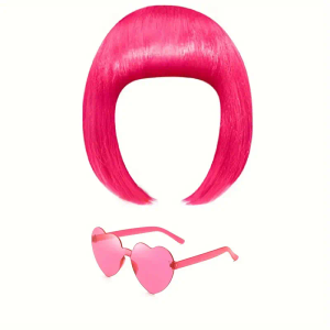 Black Wig With Bangs and Party Sunglasses - Short Bob Wig With Neon Glasses for Women - Bachelorette Party Decorations Favors