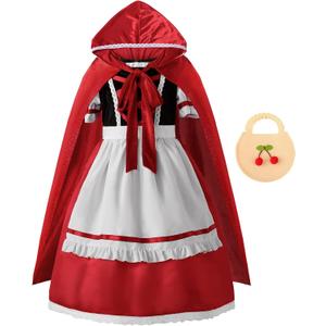 Girls Costume for Girls Deluxe Costume Halloween Dress with Cloak,Apron, Bag (10-12/150, Red)