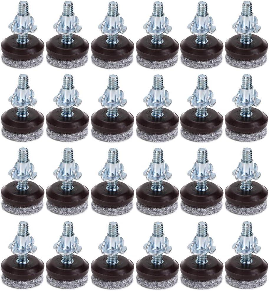 OwnMy 24PCS High Density Felt Glide Pads with 1/4"-20 Screw Thread and 1" Bolt Length, 5/16" Drill Hole T-Nut Adjustable Furniture Levelers Chair Table Leg Levelers Floor Protector Pads, Dark-Brown OwnMy 24PCS High Density Felt Glide Pads with 1/4"-20 Screw Thread and 1" Bolt Length, 5/16" Drill Hole T-Nut Adjustable Furniture Levelers Chair Table Leg Levelers Floor Protector Pads, Dark-Brown