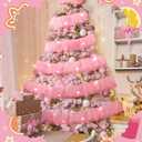 Chuangdi 6 Pcs 35 ft Pink Christmas Garland with Lights for Xmas Tree Decorations Pink Faux Fur Fabric Decor Christmas Tree Hanging Garland Faux Feather Decor for Holiday Indoor Outdoor Party Supplies