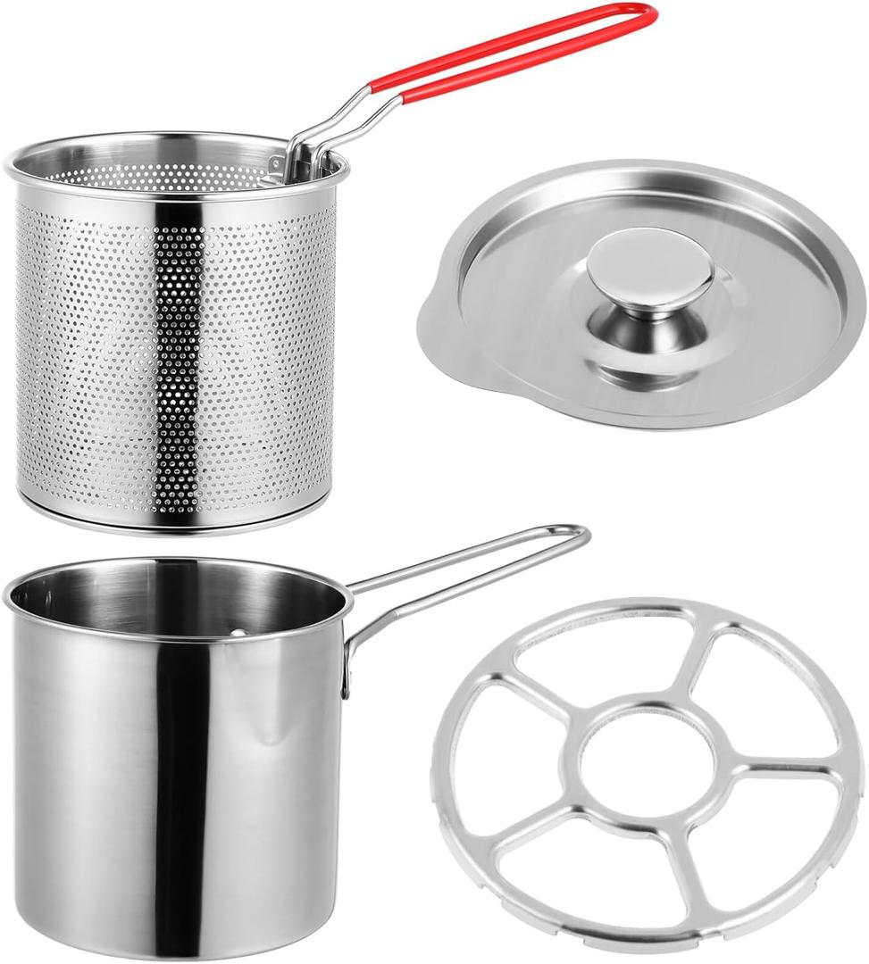 Kichvoe Stainless Steel Stove Top Fryer Kit with Deep Frying Pot and Non-Slip Handle Basket for French Fries Chicken Vegetables and Seafood 4.7X6.1X4.7 Inch Compact Portable Cooking