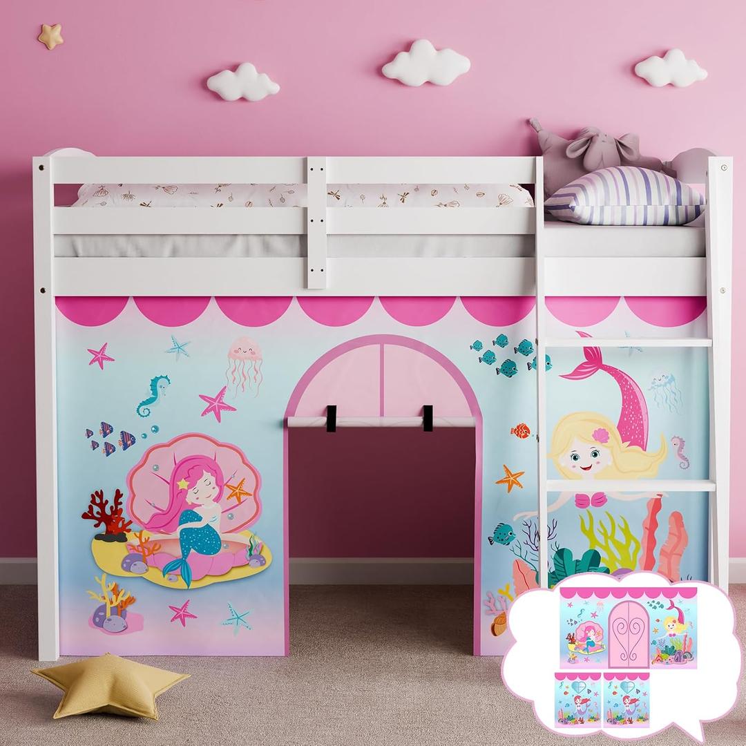 Mermaid Bunk Bed - Curtains Premium and Customizable Cartoon Loft Bed Curtains for Children to Enhance The Imaginative Creation Bedroom Curtains(3PCS,Twins)