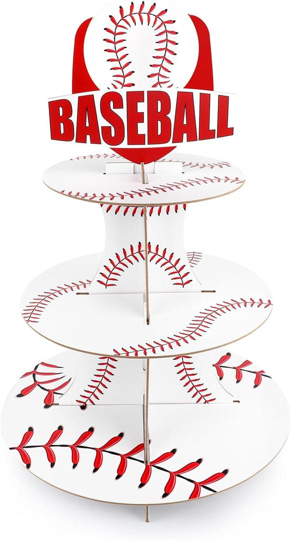 3 Tier Baseball Theme Party Cupcake Stand Baseball Birthday Party Decorations Sports Themed Cupcake Holder for Kids Games Day Supplies