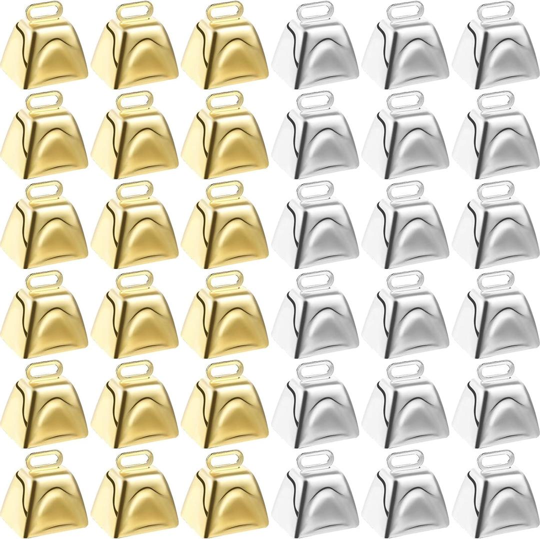 36 Pieces Mini Cow Bells for Crafts Christmas Small Cowbells with Hooks Decoration for Birthday Wedding Party Christmas Dog Cat Decor,Gold and Silver