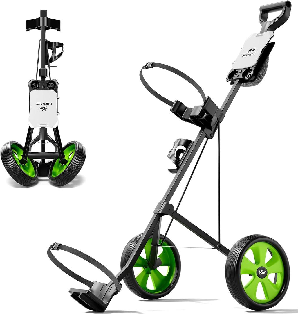 2-Wheel Golf Pull Cart – Lightweight Foldable Golf Push Cart with Durable Steel Frame, Adjustable Web Straps, Compact Design for Walking Golfers