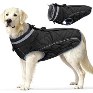 Dog Coat, Warm Dog Winter Coat for Large Dogs, Waterproof Jacket with Harness Built in, Reflective Turtleneck Cold Weather Coats with Zipper,Pet Fleece Vest Snow Jacket, Black L