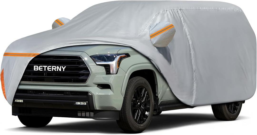 Car Cover for 2008-2026 Toyota Sequoia, Waterproof Custom-fit All Weather Sun Rain UV Dust Snow Wind Protection Outdoor Sequoia Full Car Cover with Door Zipper and Cotton Lining-Grey
