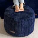 HIGOGOGO Pouf Ottoman Stuffed Round Modern Foam Filled Foot Rest Poufs for Living Room Chair Decorative 20 X 15 Inches Boho Relax Stool for Wedding Christmas Party, Navy Blue