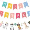 Dog Banner Happy Birthday Banner Dog Themed Happy Birthday Colorful Decoration Birthday Party Supplies (Multicolor)