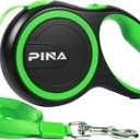 PINA Retractable Dog Leash, 16ft Dog Leash for Small Medium Dogs Up to 44lbs, 360° Tangle-Free Strong Reflective Nylon Tape, with Anti-Slip Handle, One-Handed Brake, Lock - Black Green