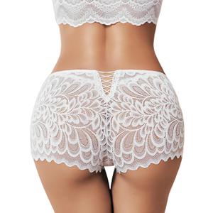 Avidlove Womens Underwear Sexy Boyshorts Panties Lace Full Coverage Boxer Briefs with Criss Cross Back (White, S)