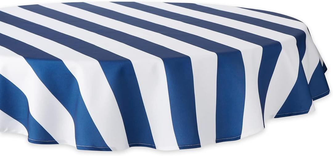 DII Cabana Stripe Outdoor Tabletop Collection, Water Resistant, Tablecloth, 60" (Round), Nautical Blue
