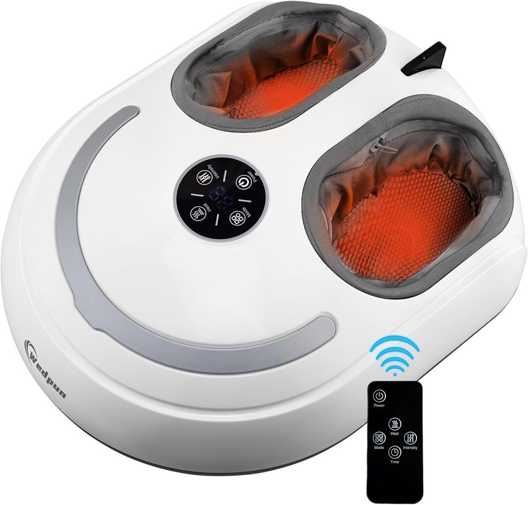 Shiatsu Foot Massager with Heat Electric Feet Massage Machine for Plantar Fasciitis Relief Adjustable Air Compression & 3 Temperature Levels Perfect for Home or Office White