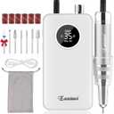 Nail Drill Professional 35000RPM, Cordless Electric Nail File Drills para Uas, Portable Rechargeable E File 7 Bits Manicure Pedicure Kit for Acrylic Nails Gel Remover Salon Home Tools, White