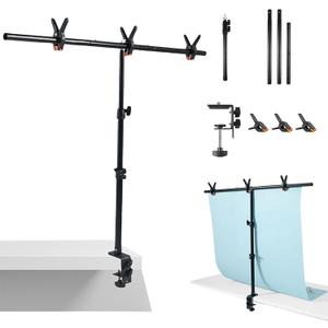 Table Backdrop Stand Kit 3 * 3.3 FT for Product Photography Paper Cloth, T Shape Backdrops Stand Adjustable Background Support Stand Kit with 3 Spring Clamps for Food Photoshoot