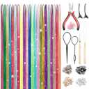 Hair Tinsel Kit 22 Colors, 8000 Strands, 48 Inches Heat-Resistant Glitter Hair Extensions with Application Tools, Holographic Fairy Hair Tinsel for Girls & Kids, For Christmas, Halloween (22 colors)