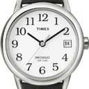 Timex Women's Easy Reader 25mm Watch – Silver-Tone Case White Dial with Black Leather Strap