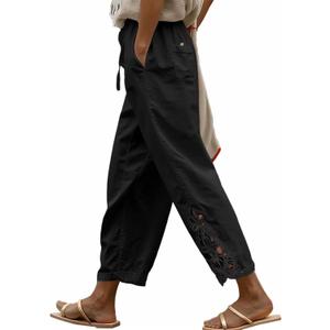 Women Fashion 2026 Casual Lightweight Drawstring Elastic Waist Pants with Pockets, XL