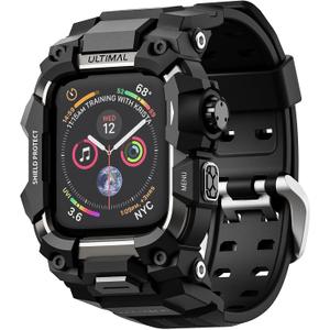 ULTIMAL Rugged Case with Band for Apple Watch 44mm,Compatible with Apple Watch Series SE/SE 2nd Generation/6/5/4, Military Grade Shockproof Bumper Cover for iWatch Tactical Band Men (44mm,Black)
