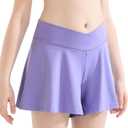 QooNoo Girls Athletic Shorts Flowy Running Shorts with Pockets V Crossover 2 in 1 Girls Tennis Shorts Butterfly Skorts (Purple, S)