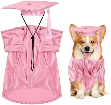 Dog Graduation Cap and Gown, Dogs Cats Graduation Holiday Halloween Costume Accessory (Pink,Small)