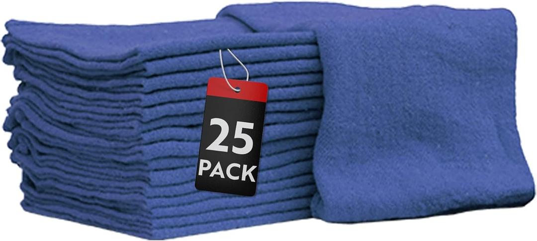 Nabob Wipers Auto Mechanic Shop Towels 25 Pack Bulk Shop Rags 100% Cotton Size 14"x14" Commercial Grade (25 Pack, Blue)