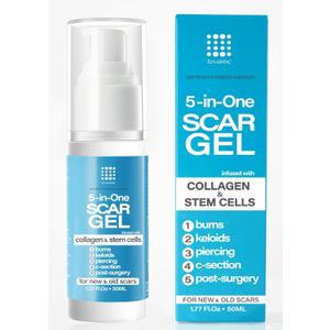5-in-1 Scar Cream for Surgical Scars: Advance Silicone Scar Gel with Collagen and Stem Cells, Keloid Scar Treatment, Scars Removal of New and Old Scars, Piercing, Burns, C-section, After Surgery, 50g, Best By 06/25/2026