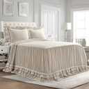 Lush Decor Ella Ruffle Lace Bedspread, 3 Piece Set, Queen, Neutral - Cute Bed Set - Queen Bedding - Beige Bedding - Coquette Decor - Neutral Ruffle Trim - Beige Lace Trim