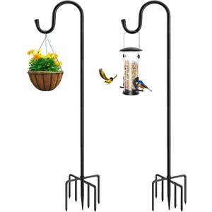 72" Shepherds Hooks for Outdoor, Heavy Duty Bird Feeder Pole with 7 Base Prongs, Adjustable Garden Hanging Holder for Bird Feeders, Solar Light Lanterns, Garden Plant Hanger Stands, 2 Packs