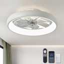 Modern Dimmable LED Ceiling Fan with Lights, 20'' Low Profile Flush Mount, 6 Wind Speeds, Smart Ceiling Fan for Bedroom, Kids Room (White)