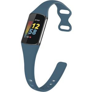 TopPerfekt Slim Bands Compatible with Fitbit Charge 6 Women Men, Adjustable Soft Silicone Sport Replacement Watch Band Straps Wristbands Bracelet for Charge 5 Activity Tracker (Steel Blue)