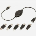 6 Ft Black USB Extension Cable Retractable Cord 2.1Amp 480mpbs 5 Adapters