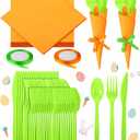 Domensi Hawaiian Luau Napkin Cutlery Set Theme Birthday Party Tableware Include Disposable Spoons Forks Knives Paper Napkins Satin Ribbons(Orange and Green)