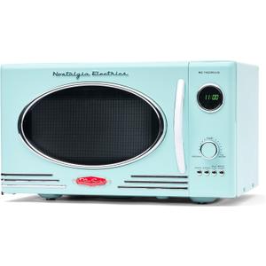 Nostalgia Retro Countertop Microwave Oven - 800-Watt - 0.9 cu ft - 12 Pre-Programmed Cooking Settings - Digital Clock - Kitchen Appliances - Aqua