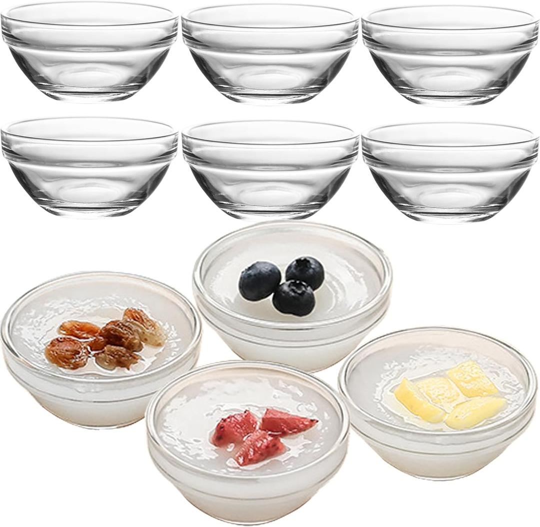 3in 2.5oz Small Clear Glass Ramekins Custard Bowls, 10 Pack Mini Glass Dipping Sauce Cups Pinch Bowl, Little Kitchen Condiment Ingredient Prep Salad Dishes, Dishwasher Microwave Freezer Safe
