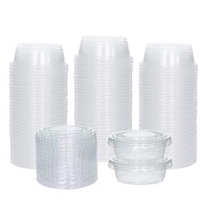 100 Sets 0.5 oz Small Plastic Containers with Lids, Jello Shot Cups, Disposable Portion Cups, Condiment Containers with Lids, Souffle Cups for Sauce and Dressing