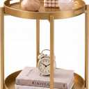 danpinera Gold Side Table, Serving Tray with Handles, Small Metal Table