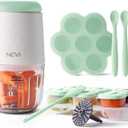 NCVI Puree Baby Food Processor Glass Set, Mini Infant Food Maker Blender Machine with 8 Blades and Grinding Disc, Small Blender Including Food Containers, Silicone Tray and Tableware, Green