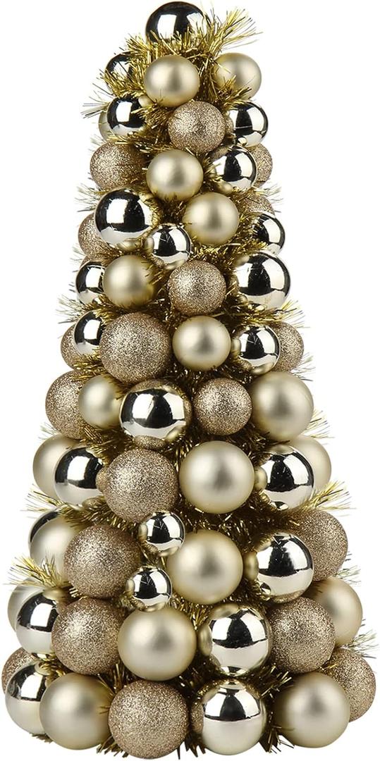 Christmas Ball Tree Shatterproof 94 Balls Xmas Mini Balls Ornaments for Indoor Tabletop Mantel Birthday Wedding Party Decor, Champagne
