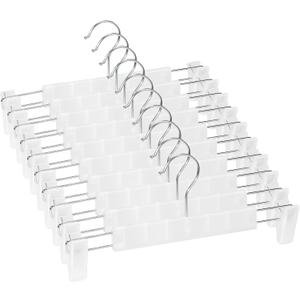 10 Pack Skirt Hangers，Pants Hangers with Clips，360 ° Swivel Hooks Space Saving Hangersfor Pants, Skirts, Clothes, Jeans，Translucent