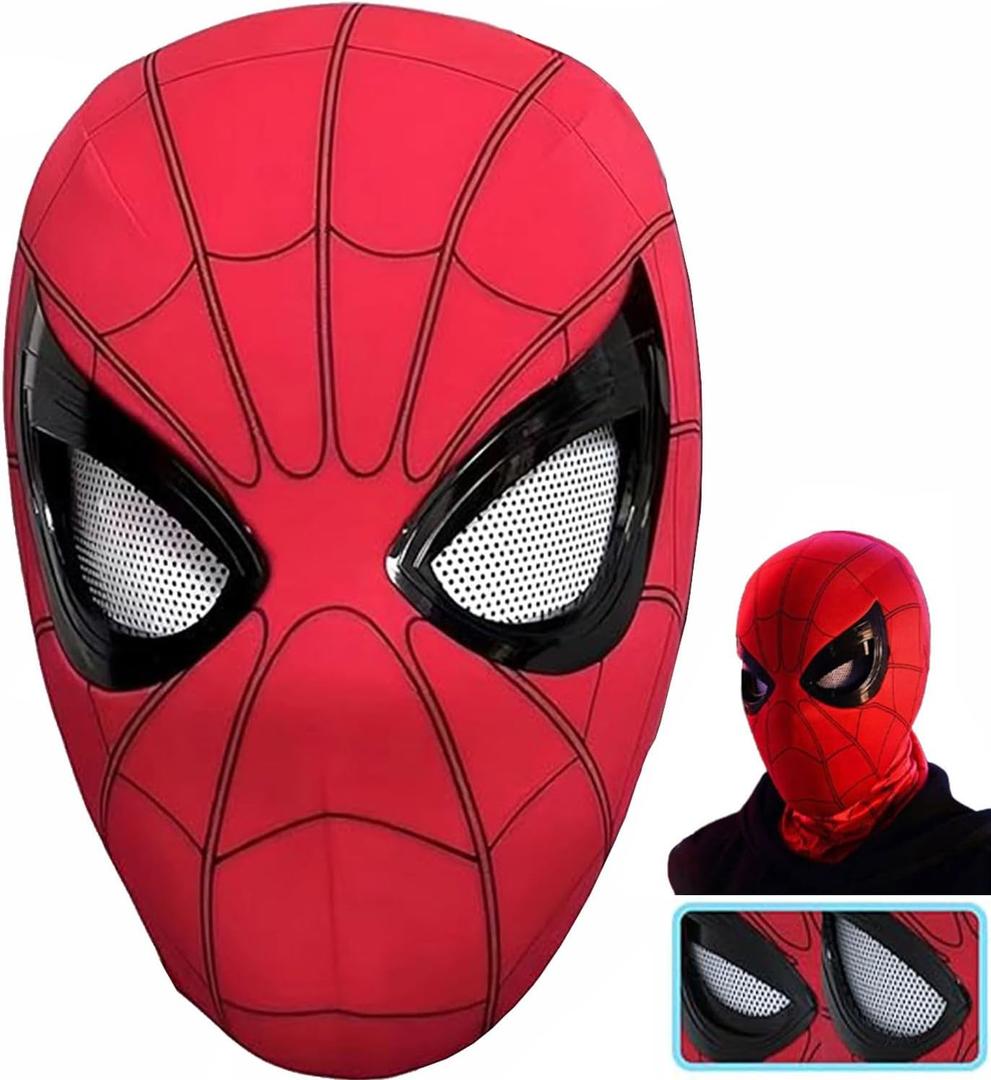 Spider Hero Mask with Moving Eyes, Realistic Spider Mask Costume for Cosplay, Birthdays Gift for Kids/Adults (Red)