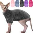 SUNFURA Sweaters for Cats, Hairless Sphynx Sweater Kitten Pullover with Sleeves, Warm and Soft Cat Pajamas Fleece Sweatshirt Jumpsuit, Turtleneck Clothes for Fall Winter, Grey L