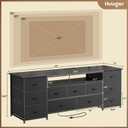 Huuger 63 Inch TV Stand for 65, 70 Inch TV, 11 Drawer Long Dresser with Power Outlets and LED Lights, Entertainment Center with Storage, Black Dresser with PU Leather Surface, 13"D x 63"W x 26.8"H