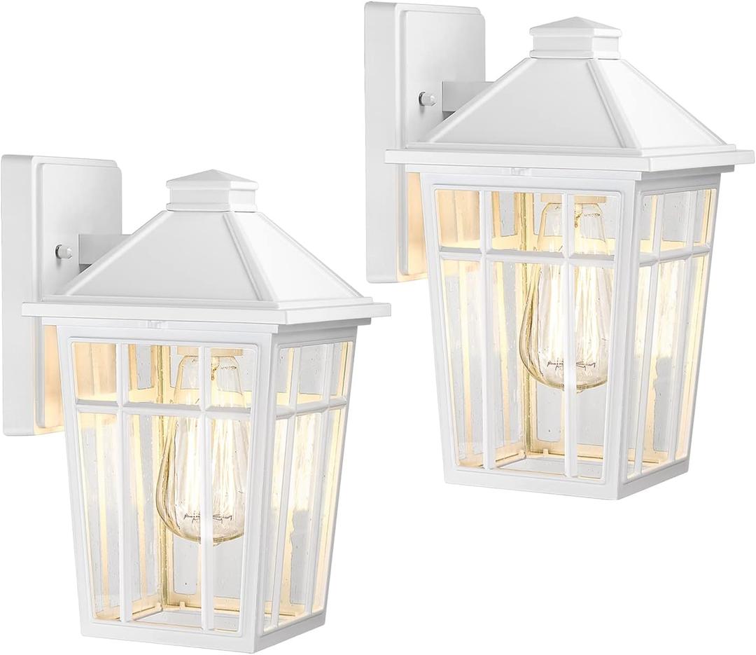 Darkaway Outdoor Sconce Lights Wall Light Fixtures, Front Porch Light Outdoor Wall Anti-Rust Waterproof Aluminum with Glass Exterior Light Fixture for Patio, Yard, Doorway, Garage (2 Pack, White), Medium2 pack