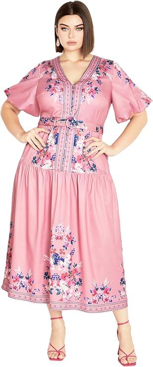 City Chic Pink Floral Dress 16 Plus Size Women's Dress