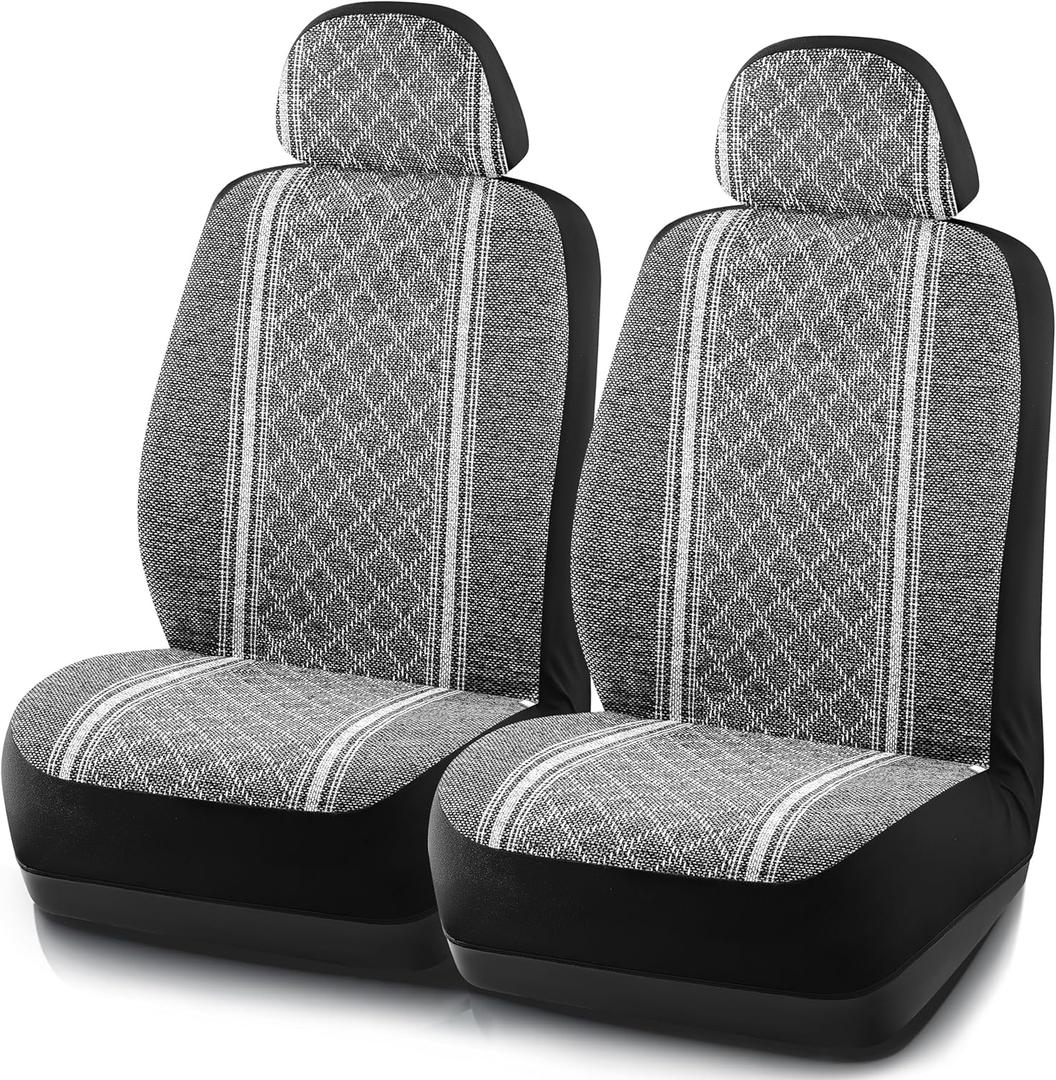 Road Comforts Baja Blanket Seat Covers Gray Diamond Bucket Seat Covers Low Back - Jacquard Fabric, Airbag Compatible, Universal Fit for Cars, Trucks, SUVs, and Vans