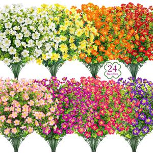 Der Rose 24 Bundles Fake Flowers Artificial Flowers Bulk Daisy for Outdoor Spring Garden Porch Farmhouse Decor