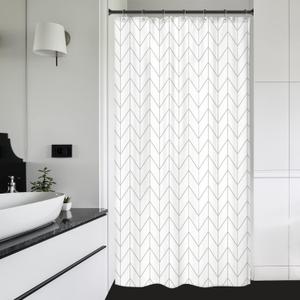 Riyidecor Stall Small Shower Curtain Half Size 39x72 Inch White Beige Single Narrow Tiny Geometric Chevron Striped Herringbone 7 Pack Hooks Dorm Decor Fabric Bathroom Set Polyester Waterproof A-03beige, 39"W x 72"L (Pack of 1)