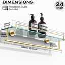 24-Inch Towel Rack with Shelf -Tempered Glass Bathroom Shelf with Towel Bar - Brushed Gold Modern Stainless Steel, Wall Mount Rustproof Tower Holder